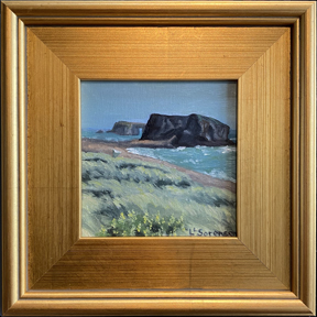Linda Sorensen, Lupines in Goat Rock Dunes, with maple frame